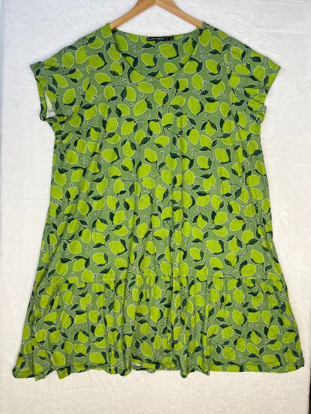 Gudrun Sjoden Organic Cotton Lime Print Casual Tiered Midi Dress Whimsy sz XXL
